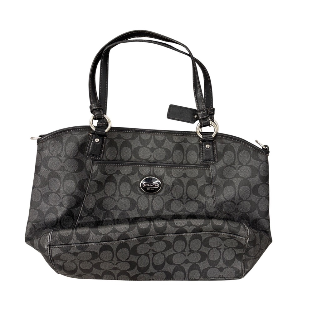 Coach Signature Gallery Tote Black Charcoal Monogram Canvas Leather Bag F19248